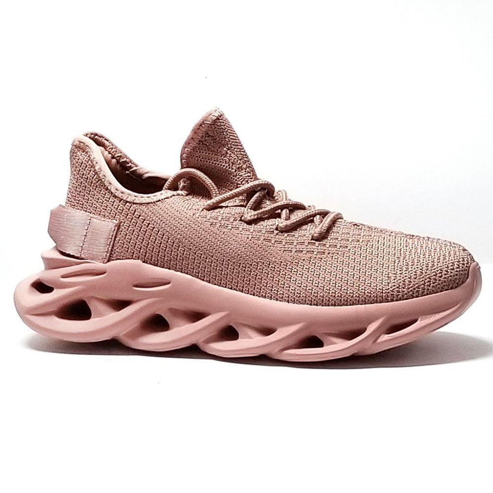 New Mauve Pink Knit Comfy Lace Up Light Weight Sneakers - Picture 2 of 4